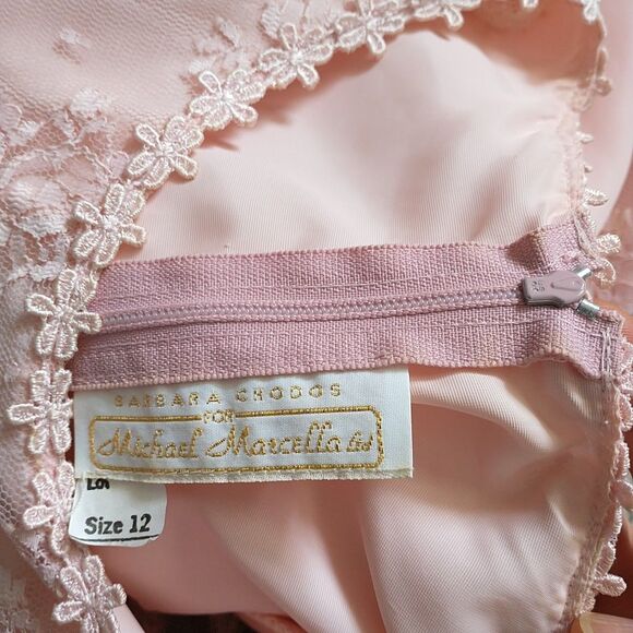 Vtg Barbara Chodos Michael Marcella Dress 12 Pink Floral Lace DropWaist Victoria - Picture 11 of 12